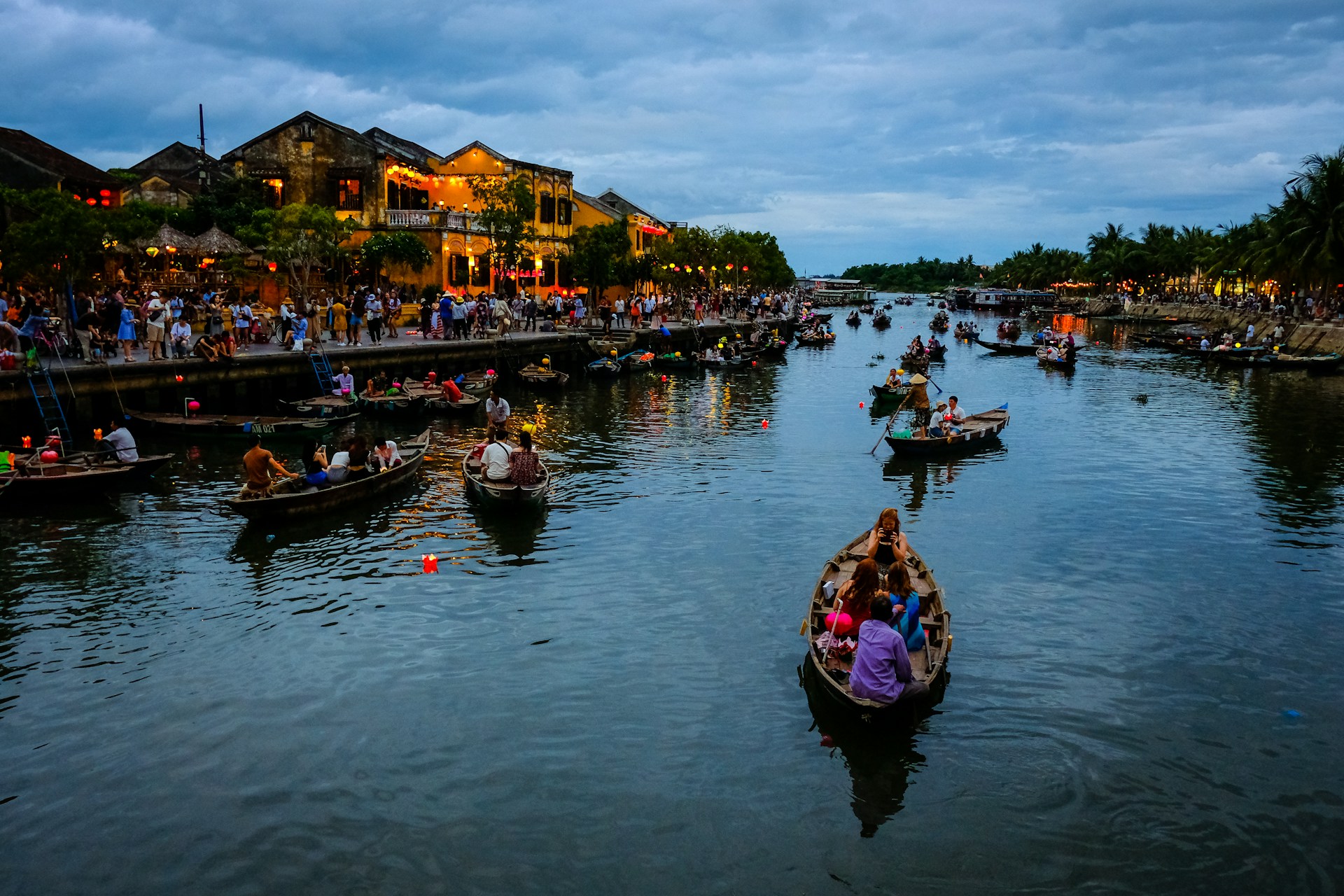 Boats in a canal in Da Nang, Vietnam.