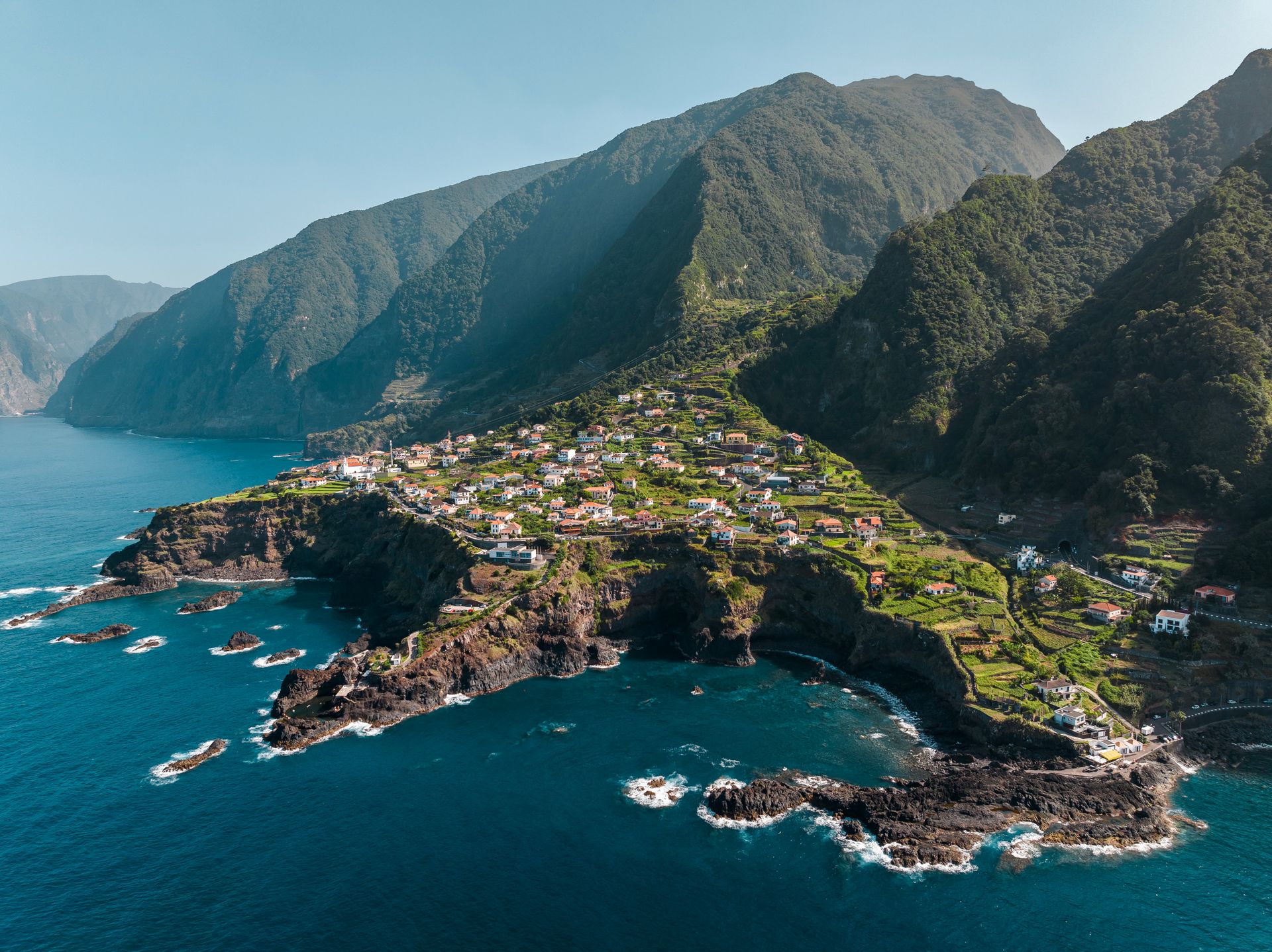 Cliffside photo of Madeira, Portugal.