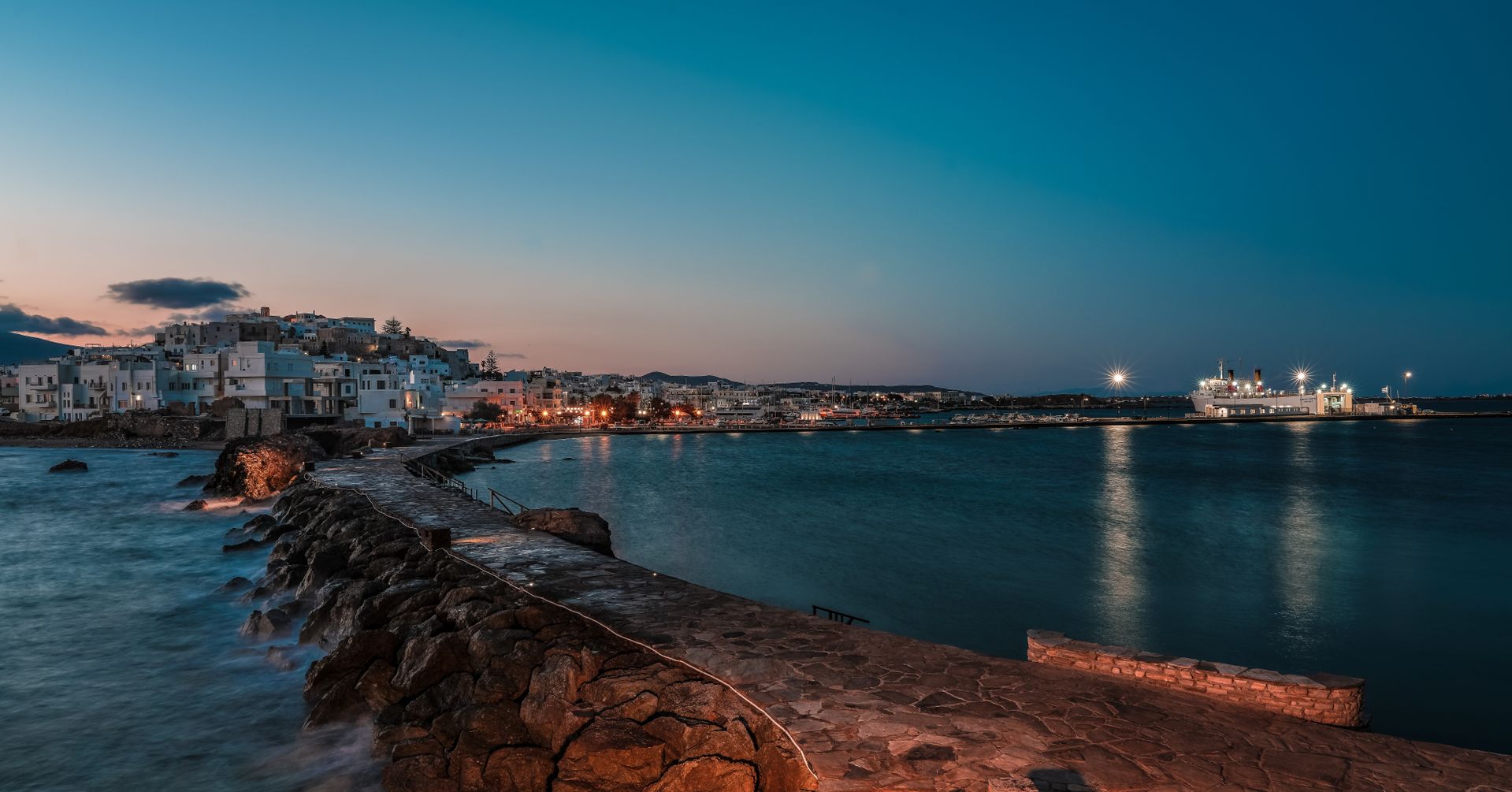 Naxos lit up at night.